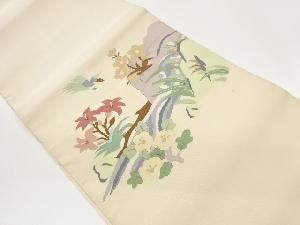 本綴れ流水に草花・鳥模様織出し名古屋帯